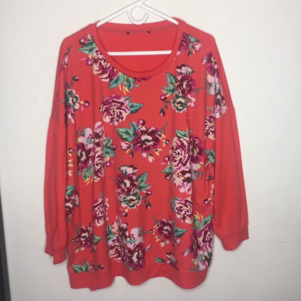 Salmon Orange Floral XXL Floral Sweater